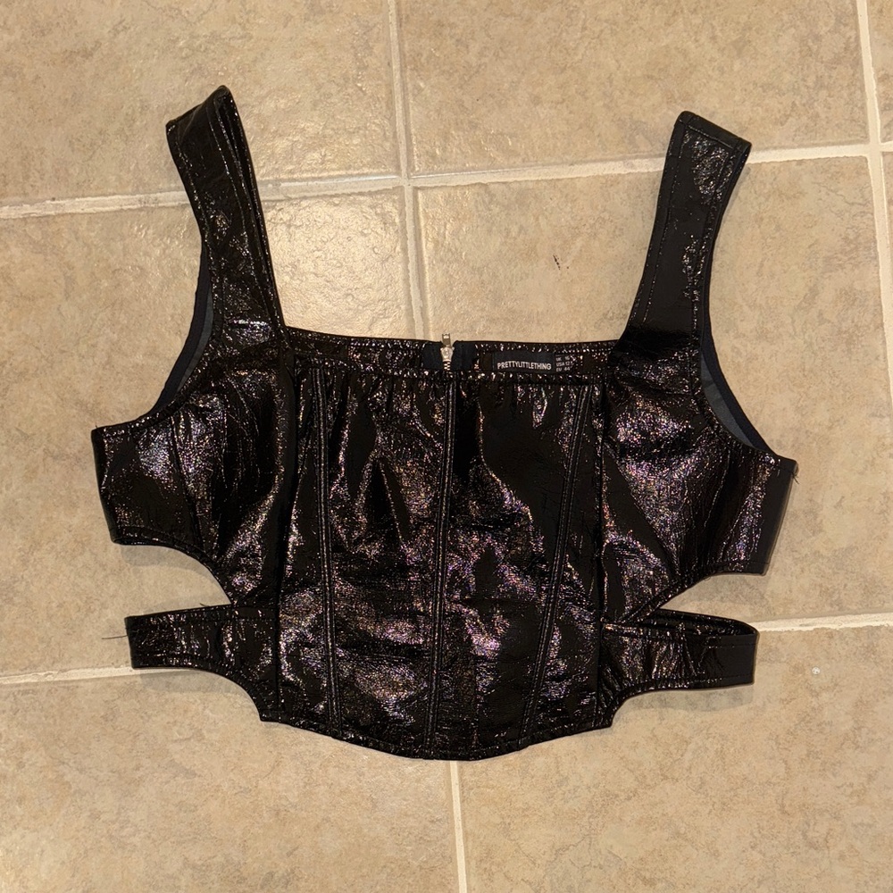 PrettyLittleThing Black Shimmer Crop Top